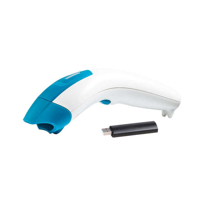 CCD Barcode Scanner (2.4G) in white and blue